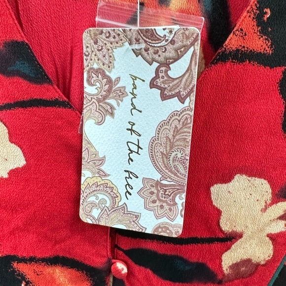 BAND OF THE FREE Dolly red floral puff sleeve woman mini bohemian dress NWT M - Picture 6 of 14